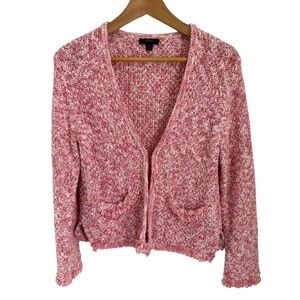 J.CREW Knitted Cotton Cardigan Sweater Heather Red Fringe Pockets Size Med